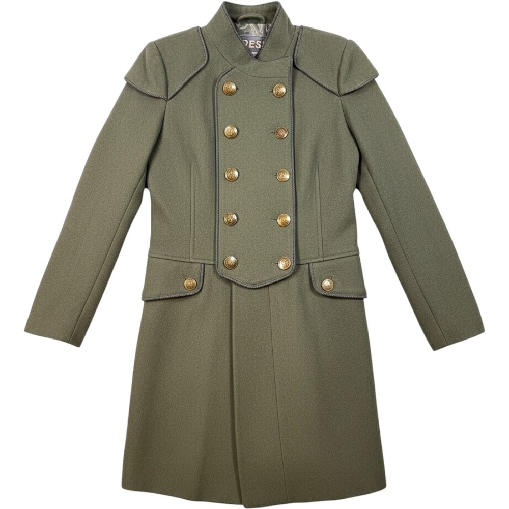 Guess Pea Coat Women S Olive Green Military Double Breasted Crest Button Wool